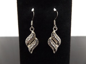 .925 Sterling Silver Filigree Swirl Dangle Hook Earrings
