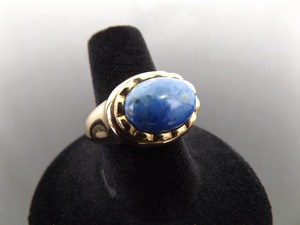 .925 Sterling Silver Blue Sodalite Cabochon Vermeil Ring Size 8