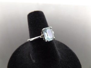 .925 Sterling Silver Diamond Accented Emerald Cut Topaz Ring Size 7