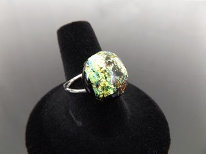 .925 Sterling Silver Green Dichroic Glass Cabochon Ring Size 7.5