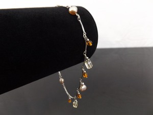 .925 Sterling Silver Pearl, Citrine, and Crystal Bracelet