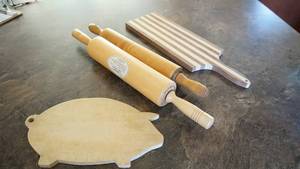 Two Rolling Pins (One Is Maple)--Two Cutting Boards (One Is In The Shape Of A Pig)