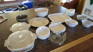 Miscellaneous Dishes--Two Corning Ware Casserole Dishes W Lids--Some Stoneware