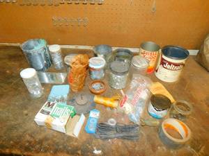 Containers With Miscellaneous Nails-Screws-Washers-Some String-Some Wire, Etc.