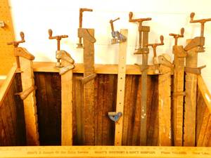 A Lot Of Antique Wooden Hand Screw Clamps