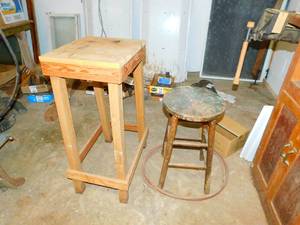 Antique Round Top Stool Or Table--A Homemade Table On Four Legs
