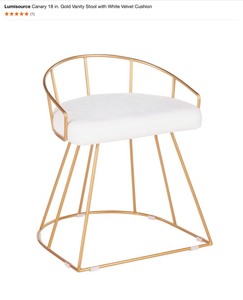 Lumisource Canary 18 in. Gold Vanity Stool with White Velvet Cushion. See Pictures