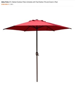 Abba Patio 9 ft. Market Outdoor Patio Umbrella with Push Button Tilt and Crank in Red & Black Umbrella Base. See Pictures