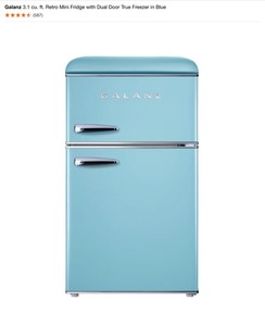 lot 3 image: Galanz 3.1 cu. ft. Retro Mini Fridge with Dual Door True Freezer in Blue. See Pictures