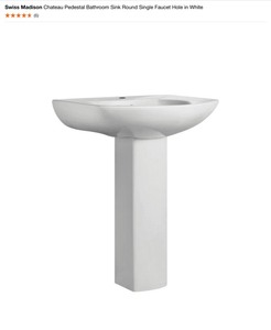 lot 5 image: Swiss Madison Chateau Pedestal Bathroom Sink Round Single Faucet Hole in White. See Pictures