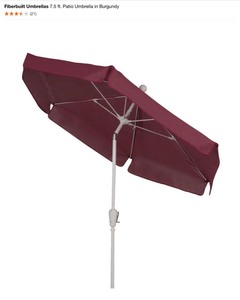 lot 8 image: Fiberbuilt Umbrellas 7.5 ft. Patio Umbrella in Burgundy & California Umbrella Black Base. See Pictures