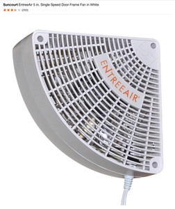 lot 12 image: Suncourt EntreeAir 5 in. Single Speed Door Frame Fan in White. See Pictures