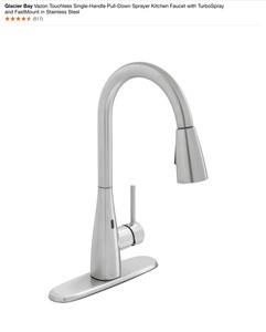lot 14 image: Glacier Bay Vazon Touchless Single-Handle Pull-Down Sprayer Kitchen Faucet with TurboSpray and FastMount in Stainless Steel & Glacier Bay Single-Handle Standard Kitchen Faucet in Stainless Steel. See Pictures