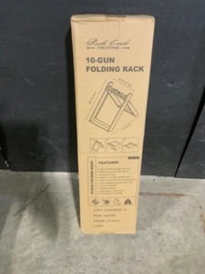 lot 26 image: Rush Creek Creations Deer Camp Portable Folding 10-Gun Handcrafted Weather Proof Easy to Assembly Storage Rack. See Pictures