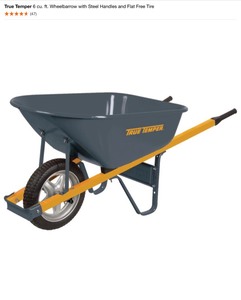 lot 30 image: True Temper 6 cu. ft. Wheelbarrow with Steel Handles and Flat Free Tire. See Pictures