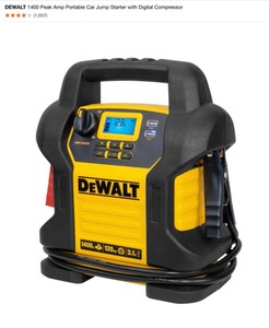 lot 43 image: DEWALT 1400 Peak Amp Portable Car Jump Starter with Digital Compressor. See Pictures