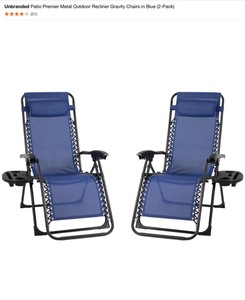 lot 48 image: Unbranded Patio Premier Metal Outdoor Recliner Gravity Chairs in Blue (2-Pack). See Pictures