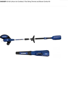 lot 49 image: BADGER 40-Volt Lithium-Ion Cordless 2-Tool String Trimmer and Blower Combo Kit. See Pictures