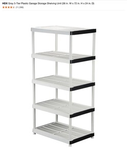 lot 56 image: HDX Gray 5-Tier Plastic Garage Storage Shelving Unit & Chrome 6-Tier Heavy Duty Metal Wire Shelving Unit. See Pictures