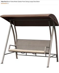 lot 57 image: Patio Post Brown Frame Wicker Outdoor Porch Swing Lounge Chair, Brown. See Pictures