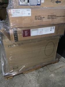 lot 64 image: Pallet of Bathroom Ready-To-Assemble Vanities & Medicine Cabinets Various Conditions. See Pictures