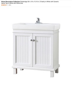 lot 67 image: HOME DECORATORS COLLECTION Parkbridge 30 in. W x 15.10 in. D Vanity in White (Cabinet Only). See Pictures