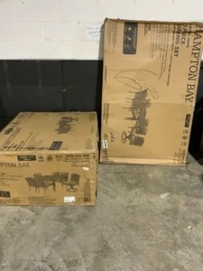 lot 69 image: Hampton Bay Laurel Oaks 7-Piece Brown Steel Outdoor Patio Dining Set with CushionGuard Putty Tan Cushions. See Pictures