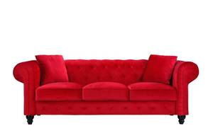lot 447 image: Classic Chesterfield Sofa in Velvet Scroll Arm Tufted Button Sofa, Red - Back LH Foot Will Not Screw In. Falls Out.