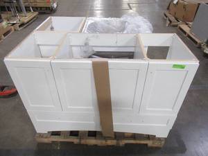 lot 420 image: WHOLESALE MIXED PALLET OF VANITIES AND A UTILITY CABINET WITH STAINLESS BASIN