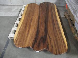 lot 434 image: 48 x 32 Brazilian Walnut Live Edge Table Top - Dried Too Fast - Small Cracks, Broken at Knot.