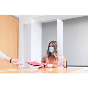 lot 335 image: Case of (20) Lexan Sneeze Guard 24 in. x 32 in. with 6. in. Sides Clear Protection Shield Freestanding with Pass Through, 08941101.