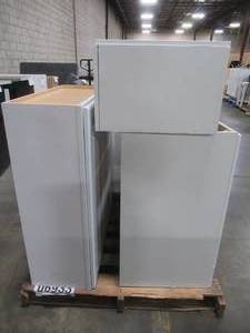 lot 309 image: WHOLESALE MIXED PALLET OF MISCELLANEOUS CABINETS AND HAMPER IN WHITE