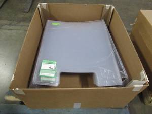 lot 353 image: Case of (20) Lexan Sneeze Guard 24 in. x 32 in. with 6. in. Sides Clear Protection Shield Freestanding with Pass Through, 08941101