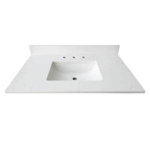 lot 344 image: Home Decorators Collection 43 in. W x 22 in. D x 0.75 in. H Quartz Vanity Top in Carrara White with White Basin, TH0385.