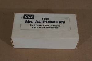 lot 70 image: 1000 CCI No 34 Primers - For 7.62mm, 30-06