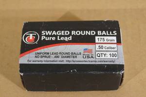 lot 74 image: 100 Thompson Center 175 Gr .50 Cal Swaged Round Lead Balls