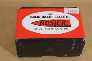 lot 85 image: 100 Nosler 25 Cal 100 Gr Solid Base Ballistic Tip Bullets