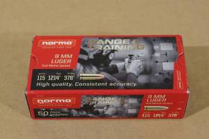 lot 128 image: 50 Norma 9mm Luger 115 Gr FMJ Ammo
