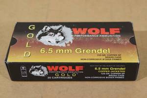 lot 163 image: 20 Wolf Gold 6.5mm Grendel 123 Gr Copper SP Ammo