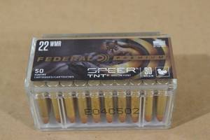 lot 180 image: 50 Federal Premium .22 WMR 30 Gr Speer TNT HP Ammo