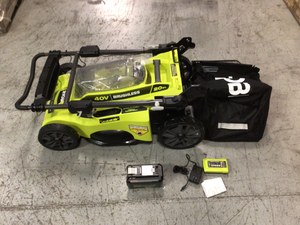 lot 101 image: 40V Brushless 20 in. Cordless Battery Walk Behind Push Lawn Mower with 6.0 Ah Battery and Charger by RYOBI Customer Returns See Pictures