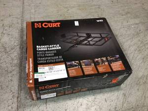 lot 110 image: 60 x 24 Black Steel Basket Cargo Carrier (Folding 2 Shank, 500 lbs.) by CURT Customer Returns See Pictures