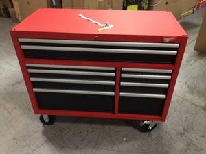lot 113 image: Milwaukee 46  High Capacity Industrial 10- Drawer Steel Storage Cabinet 18-Gauge Steel Construction Customer Returns See Pictures