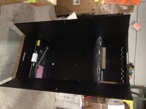 lot 114 image: Heavy Duty Welded 20-Gauge Steel Freestanding Garage Cabinet in Black (36 in. W x 81 in. H x 24 in. D) by Husky Customer Returns See Pictures