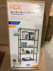 lot 46 image: HDX  Black 5-Tier Steel Wire Shelving Unit (36 in. W x 72 in. H x 16 in. D) &nbspCustomer Returns See Pictures