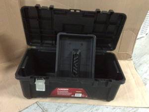 lot 60 image: Husky  26 in. Plastic Portable Tool Box with Metal Latches in Black &nbspCustomer Returns See Pictures