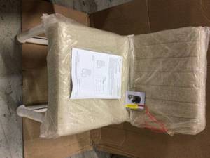 lot 1 image: Black Beige Carriage Channel Tufted Sled Base Upholstered Fabric Dining Chair &nbspCustomer Returns See Pictures