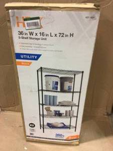 lot 4 image: HDX Black 5-Tier Steel Wire Shelving Unit (36 in. W x 72 in. H x 16 in. D) &nbspCustomer Returns See Pictures