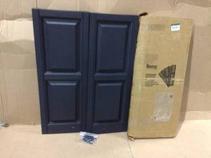 lot 10 image: 15 in. x 59 in. Raised Panel Polypropylene Shutters Pair in Black  &nbspCustomer Returns See Pictures