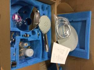lot 55 image: 3-Spray Patterns with 2.5 GPM 10 in. 2 Functions Wall Mount Round Dual Shower Heads in Spot in Chrome (Valve Included) &nbspCustomer Returns See Pictures